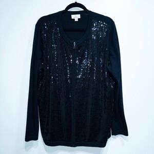 The Quacker Factory Black Sequin Front Full Zip Jacket Size XL